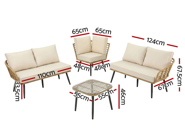 Gardeon 4-Piece Modular Outdoor Sofa Set with Cushions 5 Seater Rattan Furniture