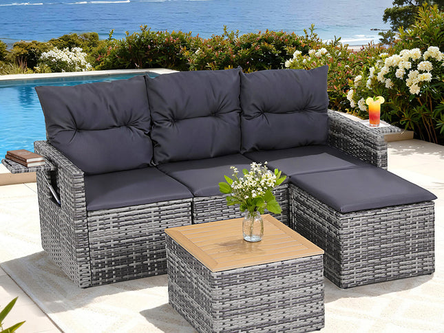 Gardeon 5 Pieces Outdoor Sofa Set 4-Seater Grey Rattan Patio Furniture Table and Chair Setting
