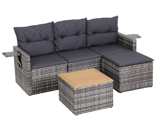 Gardeon 5 Pieces Outdoor Sofa Set 4-Seater Grey Rattan Patio Furniture Table and Chair Setting
