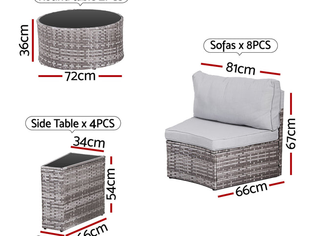 Gardeon 8 Seater Outdoor Sofa Set 14PCS Table Chair Set Rattan Patio Furniture