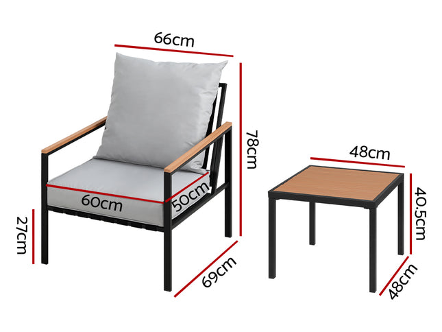 Gardeon 3PC Outdoor Furniture Bistro Set Lounge Setting Chairs Table Patio Black