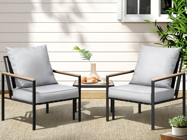 Gardeon 3PC Outdoor Furniture Bistro Set Lounge Setting Chairs Table Patio Black