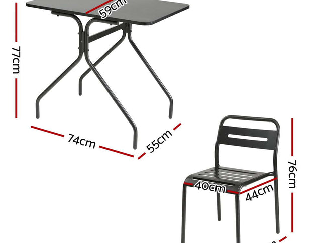 Gardeon 3PC Outdoor Bistro Set Patio Furniture Steel Table and Chairs Black
