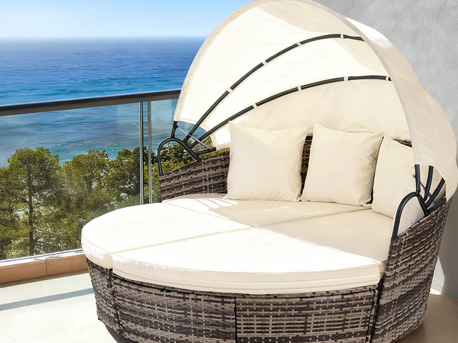 Gardeon Outdoor Day Bed Sun Lounge Setting Wicker Lounger Furniture Patio Beige Set of 3