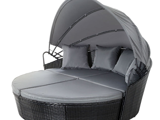 Gardeon Sun Lounge Setting Wicker Lounger Day Bed Outdoor Furniture Patio Black