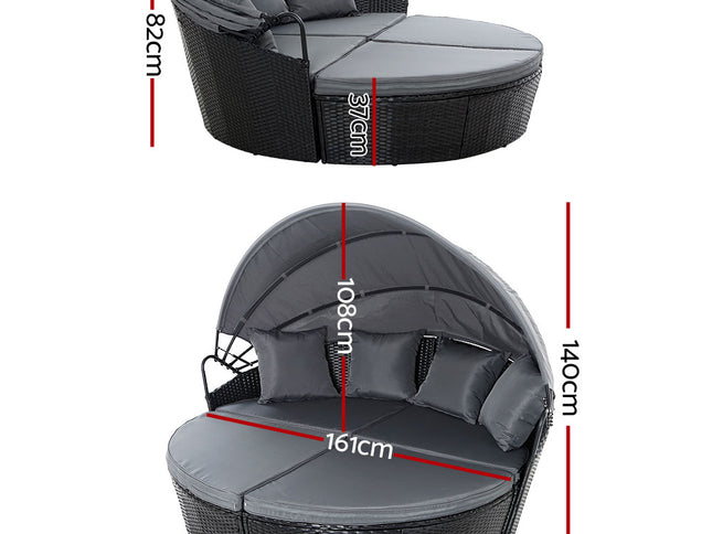Gardeon Sun Lounge Setting Wicker Lounger Day Bed Outdoor Furniture Patio Black