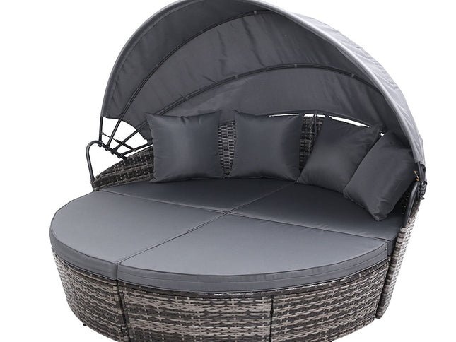 Gardeon Sun Lounge Setting Wicker Lounger Day Bed Outdoor Furniture Patio Grey