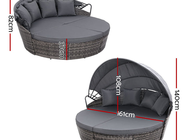 Gardeon Sun Lounge Setting Wicker Lounger Day Bed Outdoor Furniture Patio Grey