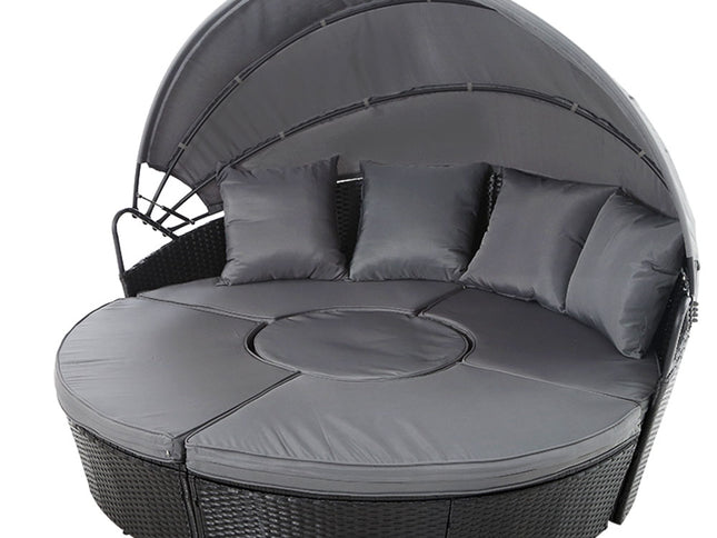 Gardeon Sun Lounge Setting Wicker Lounger Day Bed Patio Outdoor Furniture Black