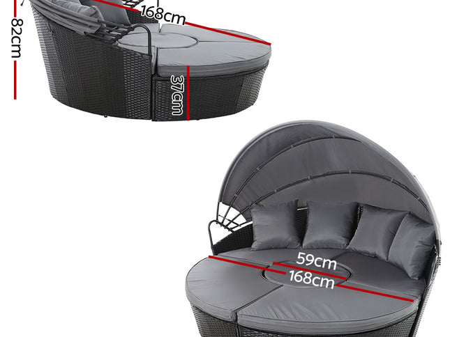 Gardeon Sun Lounge Setting Wicker Lounger Day Bed Patio Outdoor Furniture Black