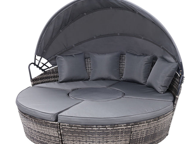 Gardeon Sun Lounge Setting Wicker Lounger Day Bed Patio Outdoor Furniture Grey