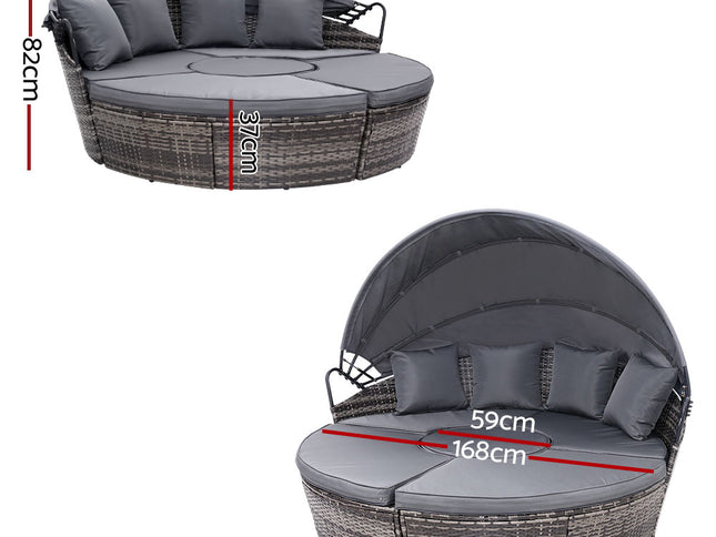 Gardeon Sun Lounge Setting Wicker Lounger Day Bed Patio Outdoor Furniture Grey