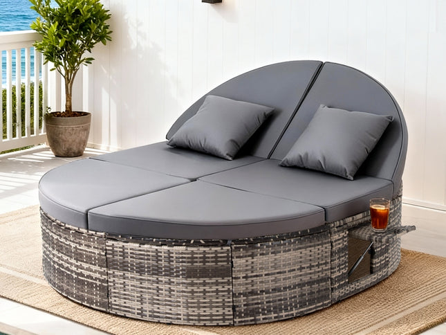 Gardeon Outdoor Day Bed Sun Lounge Setting Wicker Lounger Patio Furniture w/ Retractable Side Tray