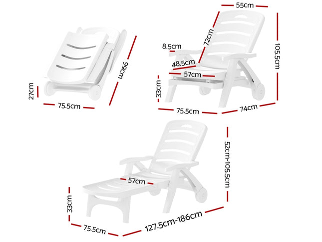 Gardeon Sun Lounger Folding Chaise Lounge Chair Wheels Patio Outdoor Furniture