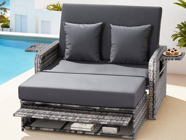 Gardeon Outdoor Day Bed Sun Lounge Setting Wicker Lounger Patio Furniture Grey