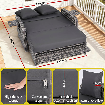 Gardeon Outdoor Day Bed Sun Lounge Setting Wicker Lounger Patio Furniture Grey