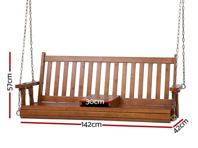 Gardeon Porch Outdoor Swing Chair Patio Furniture Wooden Bench 2 Seat Cup Holder