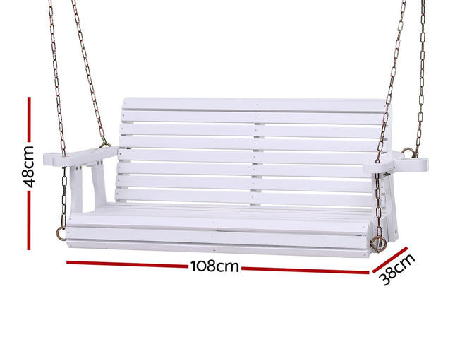 Gardeon Porch Outdoor Swing Chair With Cup Holder Wooden Furniture 2 Seater