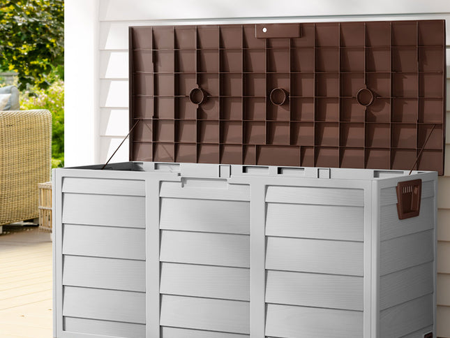 Gardeon Outdoor Storage Box 290L Lockable Organiser Garden Deck Shed Tool Brown