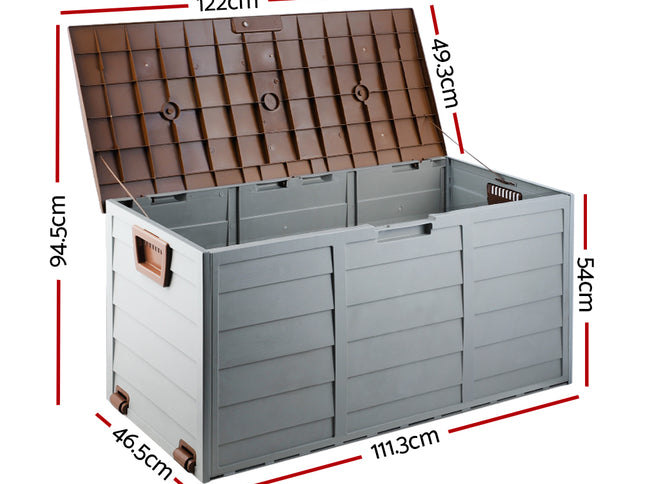 Gardeon Outdoor Storage Box 290L Lockable Organiser Garden Deck Shed Tool Brown