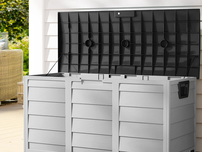 Gardeon Outdoor Storage Box 290L Lockable Organiser Garden Deck Shed Tool Black