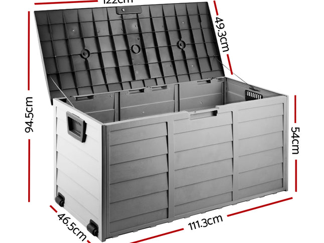 Gardeon Outdoor Storage Box 290L Lockable Organiser Garden Deck Shed Tool Black