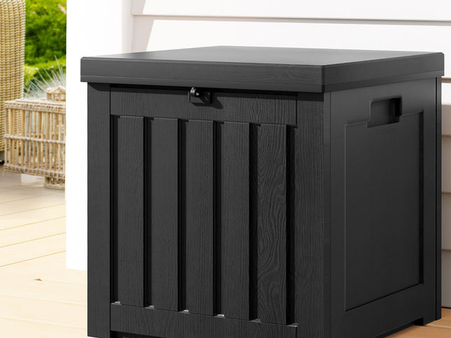 Gardeon Outdoor Storage Box 80L Container Lockable Garden Toy Tool Shed Black