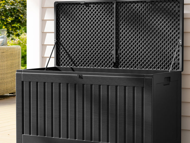 Gardeon Outdoor Storage Box 270L Container Lockable Garden Bench Tool Shed Black