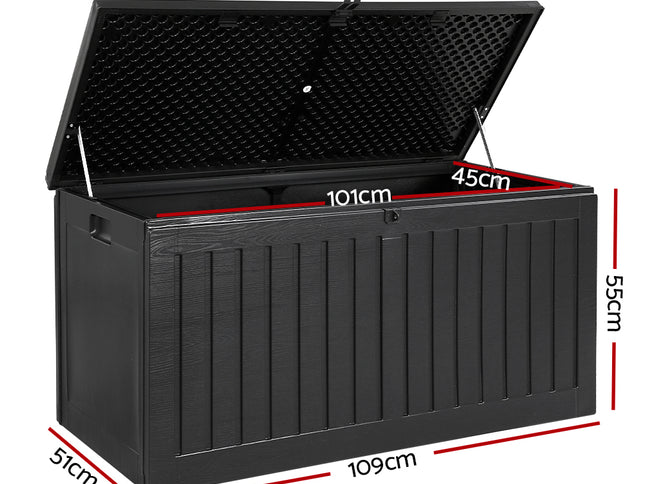 Gardeon Outdoor Storage Box 270L Container Lockable Garden Bench Tool Shed Black