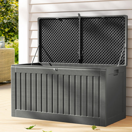 Gardeon Outdoor Storage Box 270L Container Lockable Garden Bench Tool Shed Grey