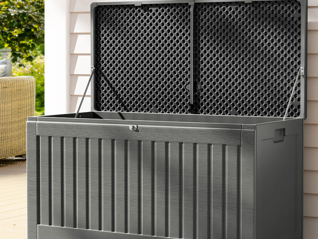 Gardeon Outdoor Storage Box 270L Container Lockable Garden Bench Tool Shed Grey
