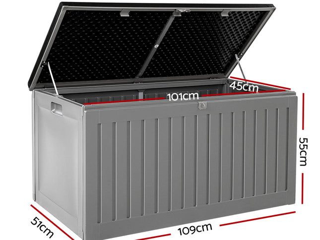 Gardeon Outdoor Storage Box 270L Container Lockable Garden Bench Tool Shed Grey