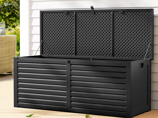 Gardeon Outdoor Storage Box 390L Container Lockable Garden Bench Shed Tools Toy All Black