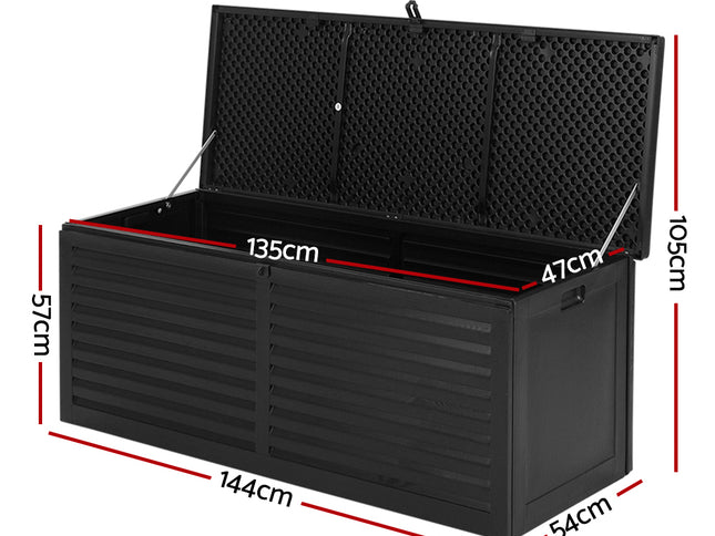 Gardeon Outdoor Storage Box 390L Container Lockable Garden Bench Shed Tools Toy All Black