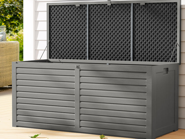 Gardeon Outdoor Storage Box 490L Container Lockable Garden Bench Tools Toy Shed Black
