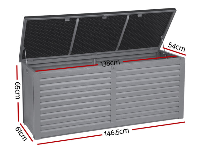 Gardeon Outdoor Storage Box 490L Container Lockable Garden Bench Tools Toy Shed Black