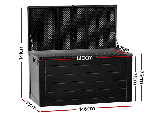 Gardeon Outdoor Storage Box 680L Container Lockable Garden Bench Shed Tool All Black