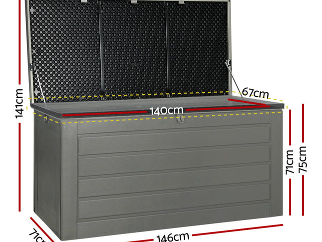 Gardeon Outdoor Storage Box 680L Container Lockable Garden Bench Tool Shed Black