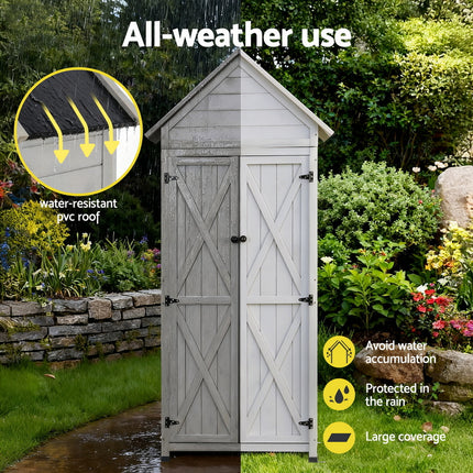 Gardeon Outdoor Storage Cabinet Cupboard Lockable Tool Organizer Shed Adjustable Grey