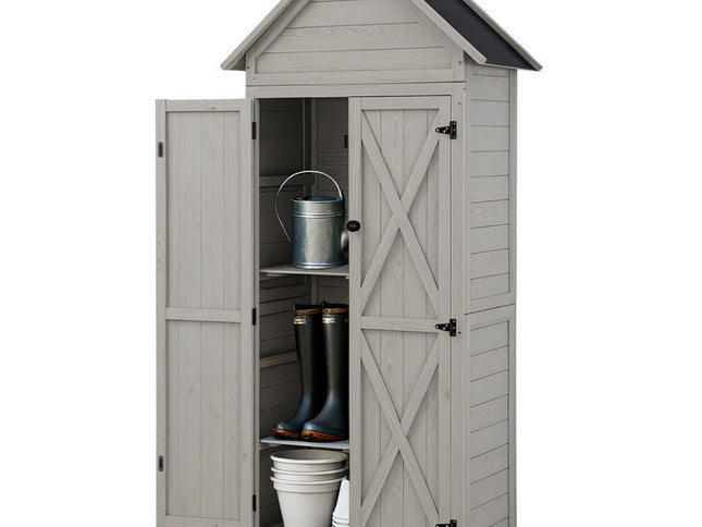 Gardeon Outdoor Storage Cabinet Cupboard Lockable Tool Organizer Shed Adjustable Grey