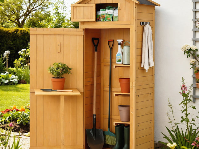 Gardeon Outdoor Storage Cabinet Cupboard Folding Table Tool Organizer Shed Adjustable