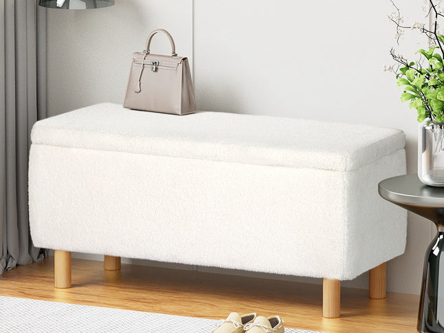 Artiss Storage Ottoman Blanket Box 99cm Teddy Fabric White