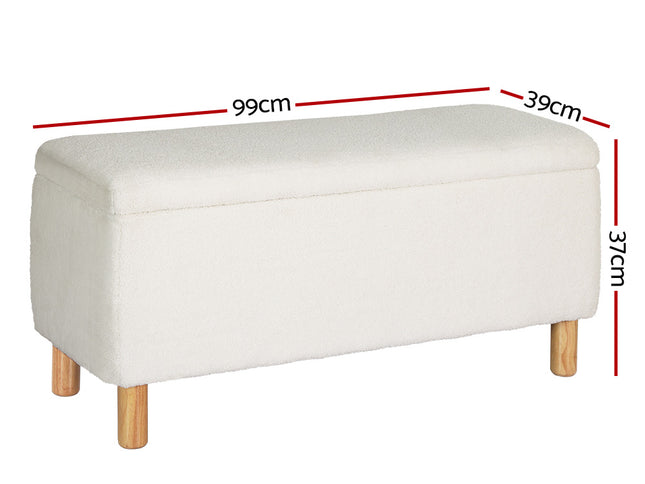 Artiss Storage Ottoman Blanket Box 99cm Teddy Fabric White