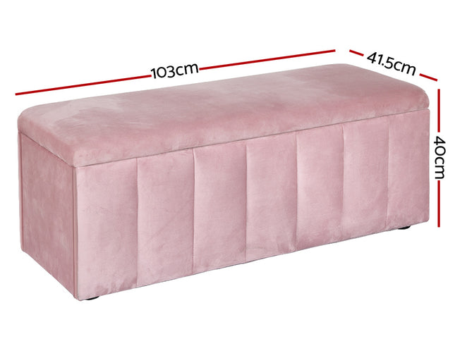 Artiss Storage Ottoman Blanket Box 103cm Velvet Pink
