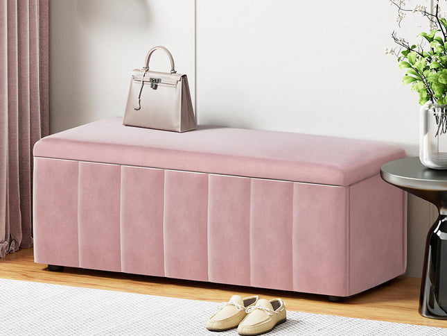 Artiss Storage Ottoman Blanket Box 103cm Velvet Pink