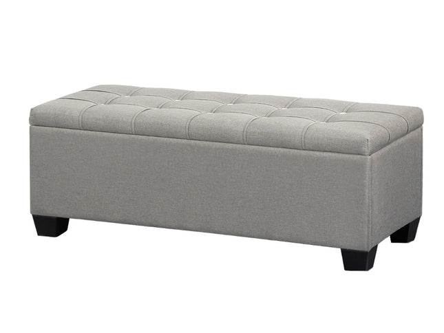 Artiss Storage Ottoman Blanket Box 97cm Button Linen Grey