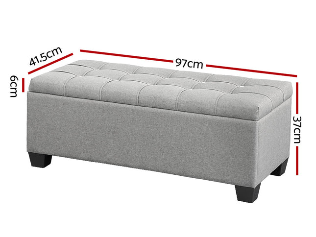 Artiss Storage Ottoman Blanket Box 97cm Button Linen Grey