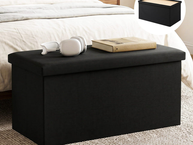 Artiss Storage Ottoman Bench Folding Blanket Box Toy Organiser Foot Stool Black
