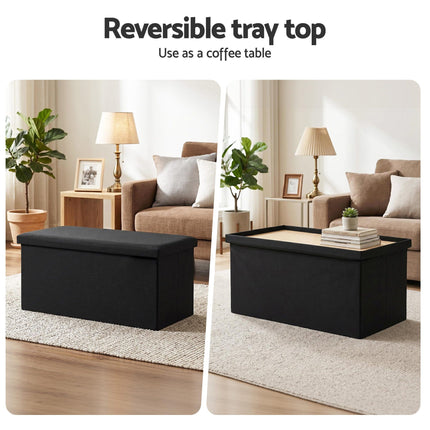 Artiss Storage Ottoman Bench Folding Blanket Box Toy Organiser Foot Stool Black