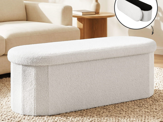 Artiss Storage Ottoman Foot Stool Rest Boucle Fabric Foldable White